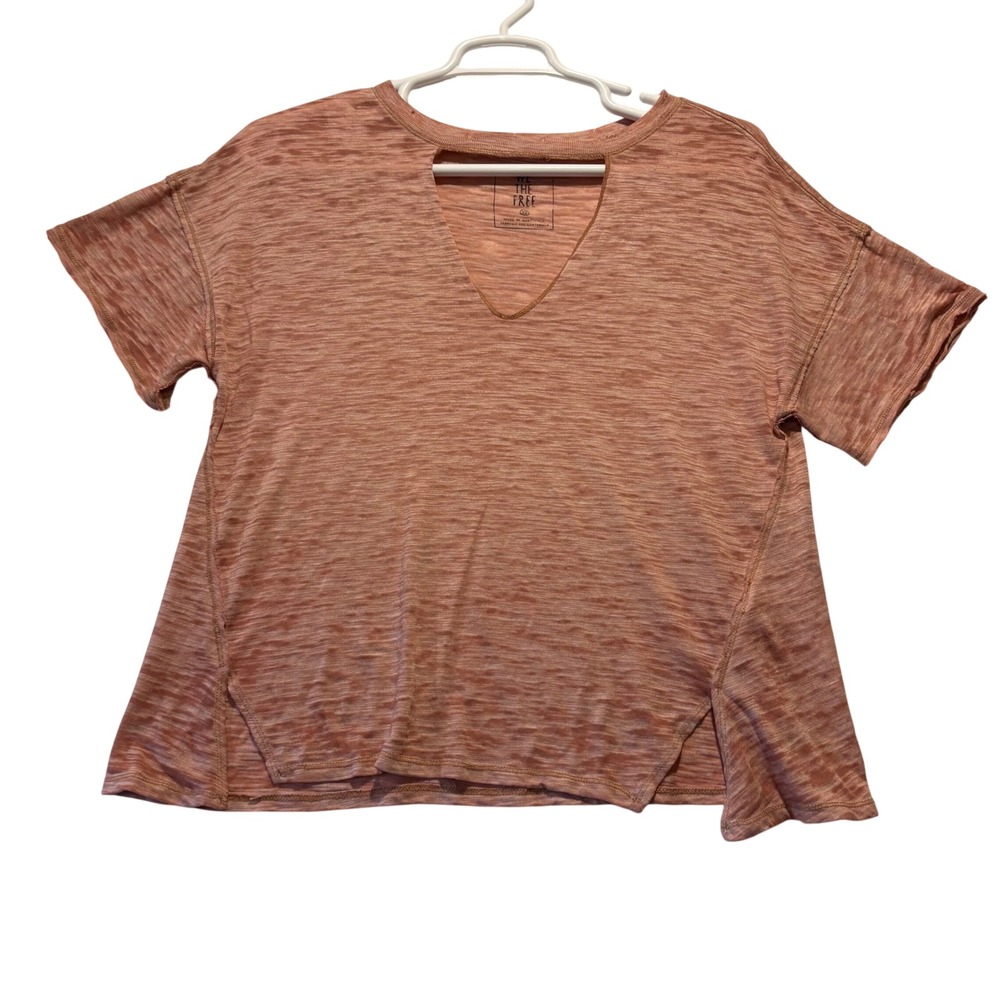 We‎ The Free Free People Womens XS Cutout V-Neck Slub Knit T-Shirt Terracotta